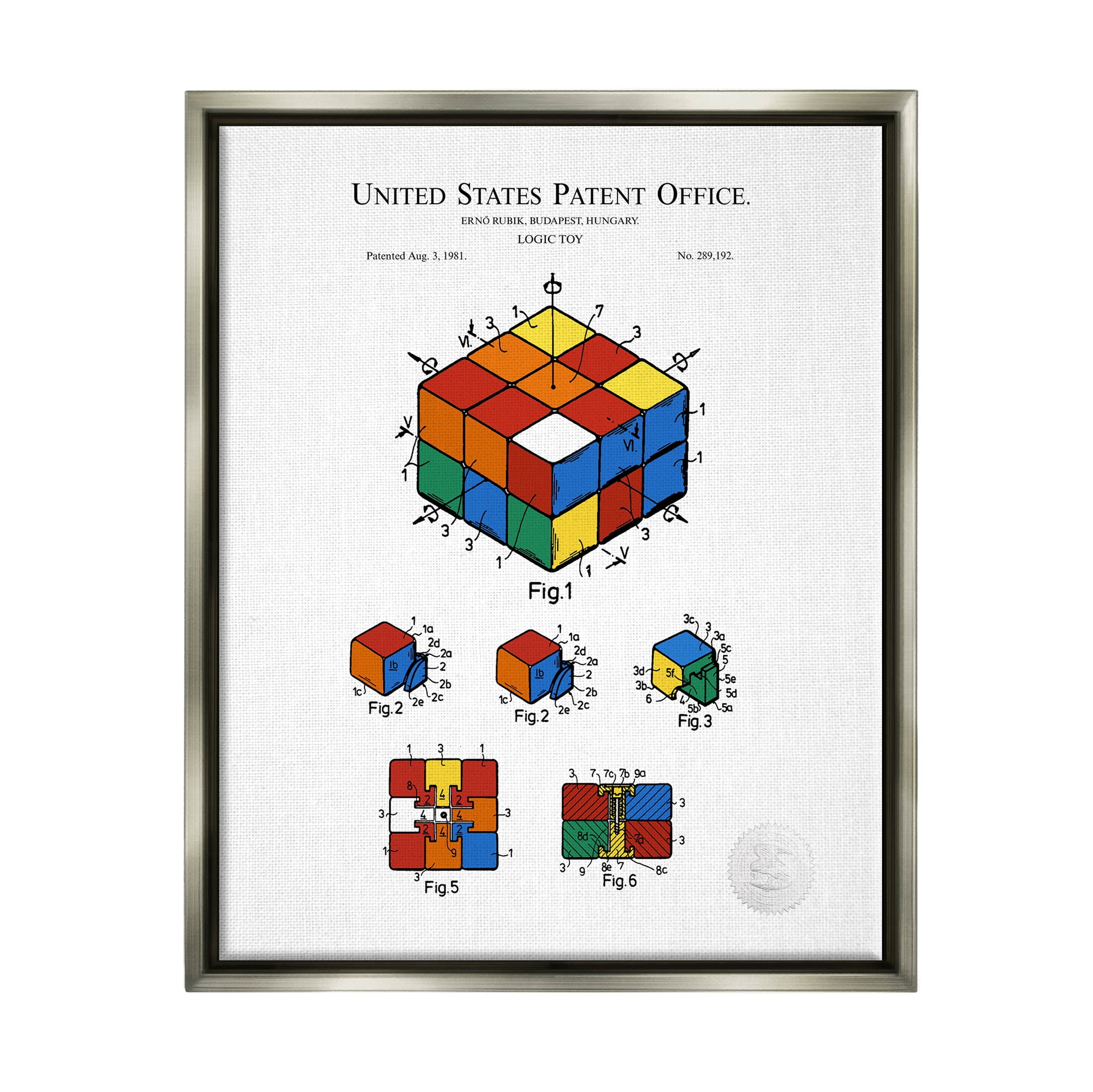 Stupell Industries Logic Toy Patent Diagram Graphic Art Luster Gray Floating Framed Canvas Print Wall Art, Design by Karl Hronek