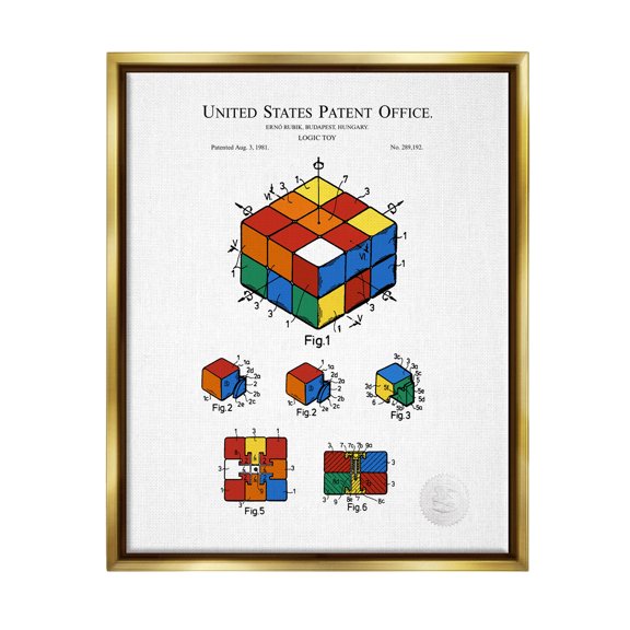 Stupell Industries Logic Toy Patent Diagram Graphic Art Metallic Gold Floating Framed Canvas Print Wall Art, Design by Karl Hronek