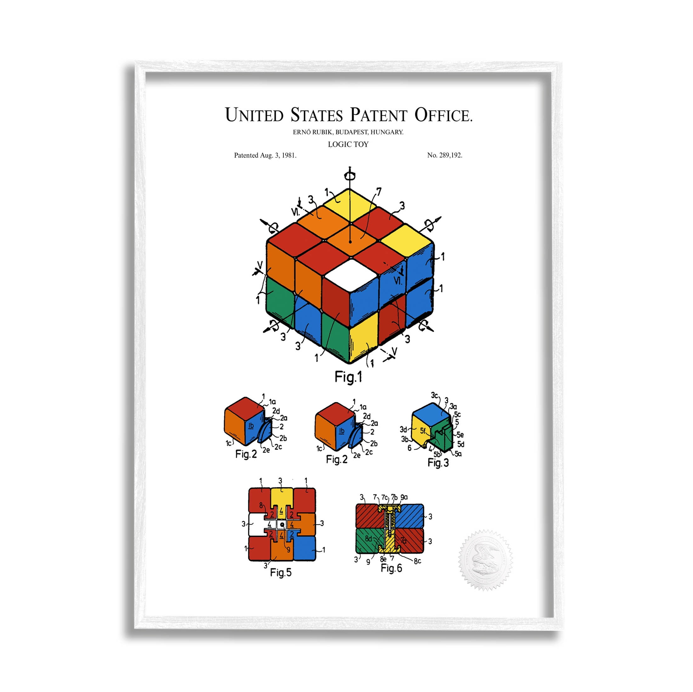 Stupell Industries Logic Toy Patent Diagram Graphic Art White Framed Art Print Wall Art, Design by Karl Hronek