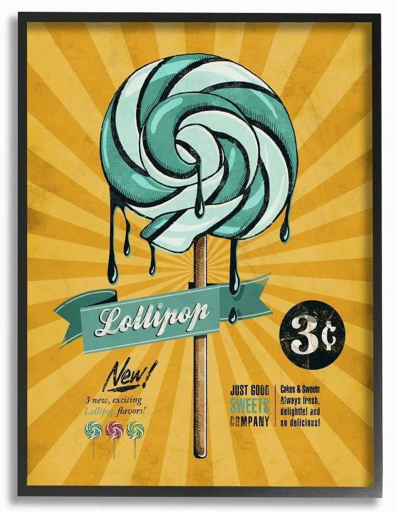 Stupell Industries Lollipop Vintage Comic Book Yellow Blue Design Framed Wall Art by Ester Kay