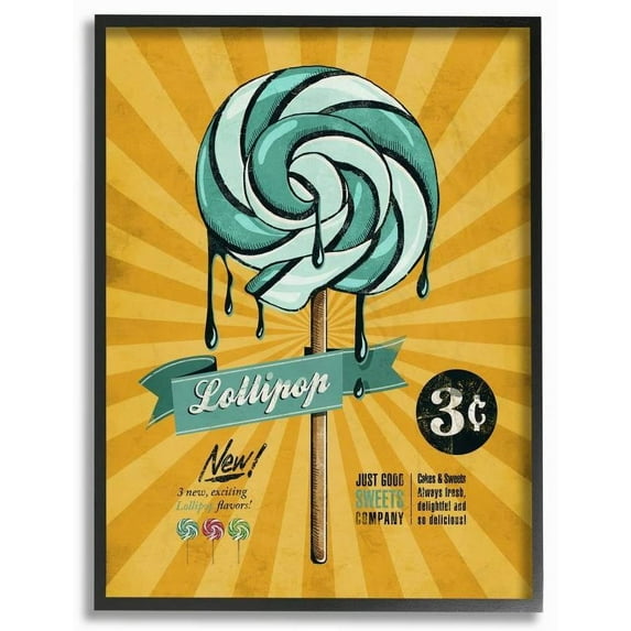 Stupell Industries Lollipop Vintage Comic Book Yellow Blue Design Framed Wall Art by Ester Kay