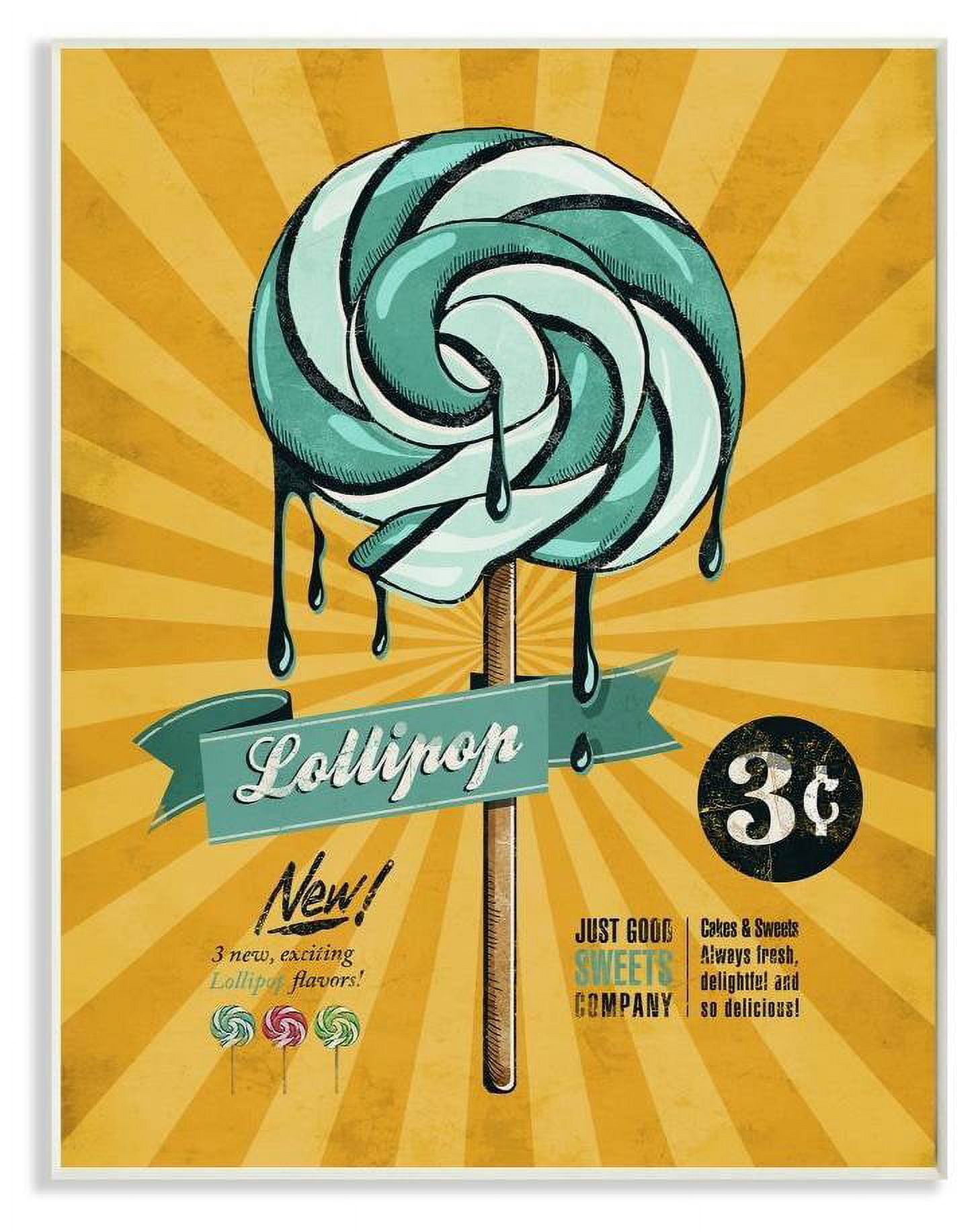 Stupell Industries Lollipop Vintage Comic Book Yellow Blue Design Wall Plaque by Ester Kay