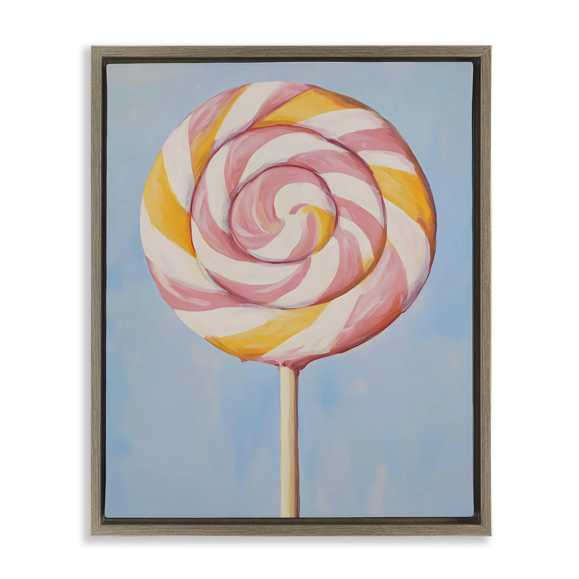 Stupell Industries Lollipop with Pink & Orange Swirl Brown Framed Floater Canvas Wall Art, design by The Prints Vibe