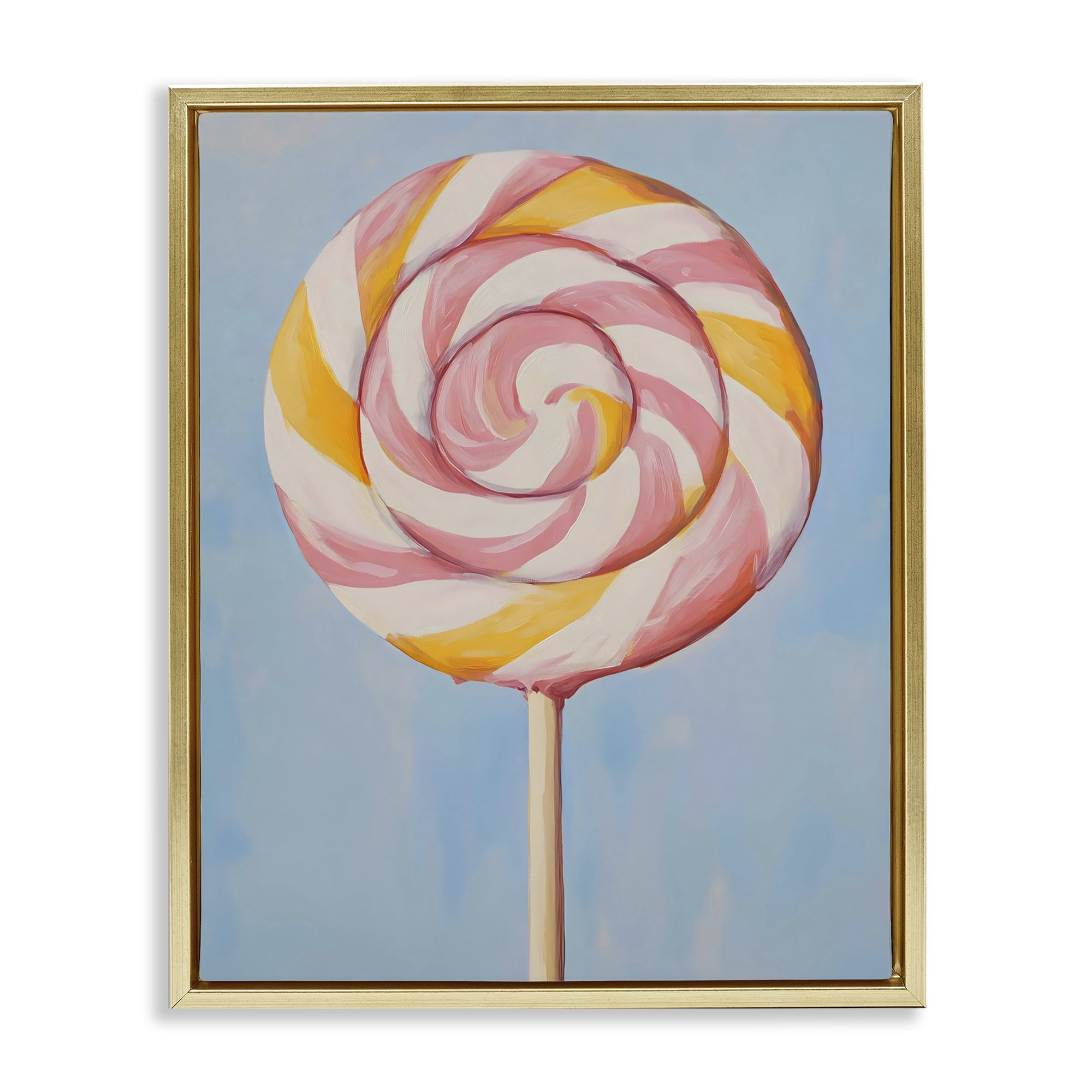 Stupell Industries Lollipop with Pink & Orange Swirl Gold Framed Floater Canvas Wall Art, design by The Prints Vibe