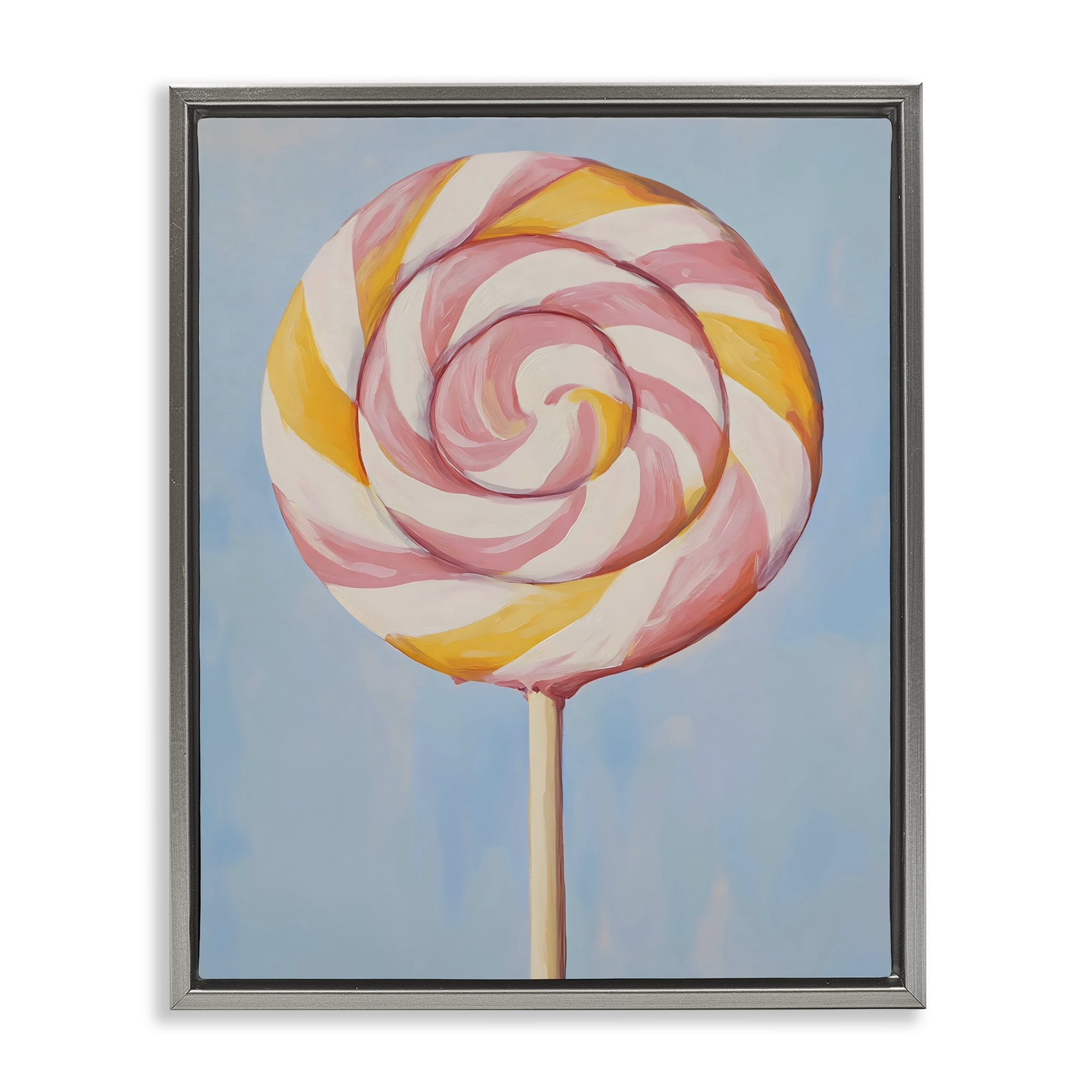 Stupell Industries Lollipop with Pink & Orange Swirl Gray Framed Floater Canvas Wall Art, design by The Prints Vibe