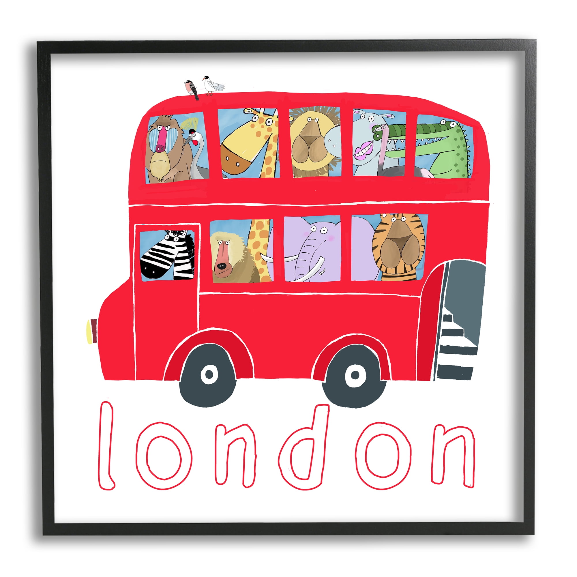 Stupell Industries London Bus of Animals Animals & Insects Painting Black Framed Art Print Wall Art, 24 x 24
