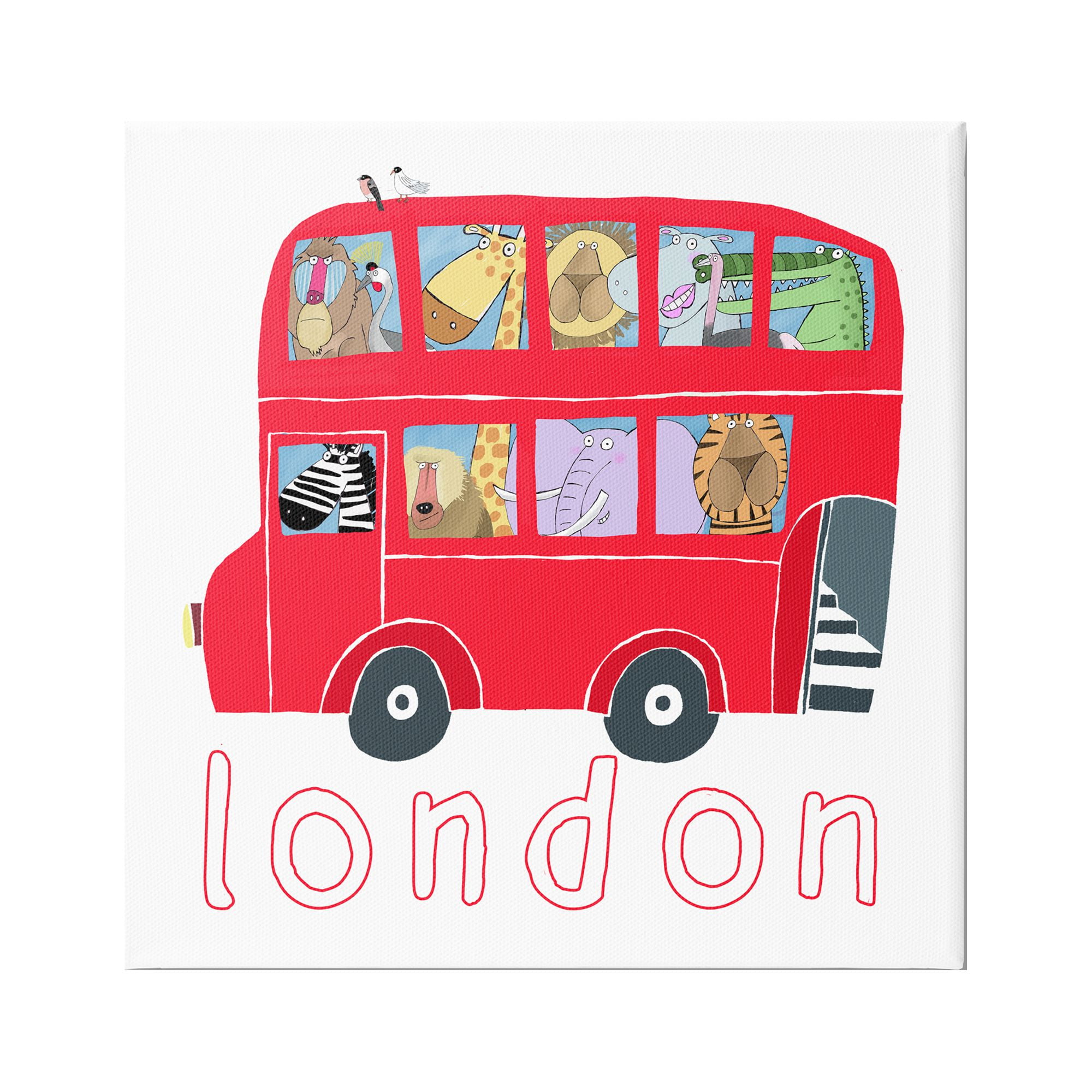 Stupell Industries London Bus of Animals Animals & Insects Painting Gallery Wrapped Canvas Print Wall Art, 30 x 30