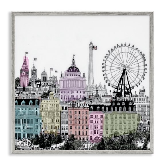 Stupell Industries London Cities of the World Gray Framed Giclee Art design by Annabelle Hall, 17 x 17
