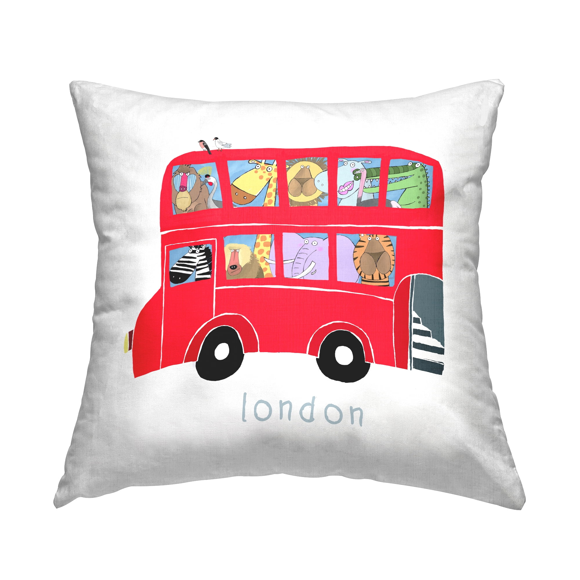 Stupell Industries London England Animal Bus Square Decorative Printed Throw Pillow, 18 x 18,