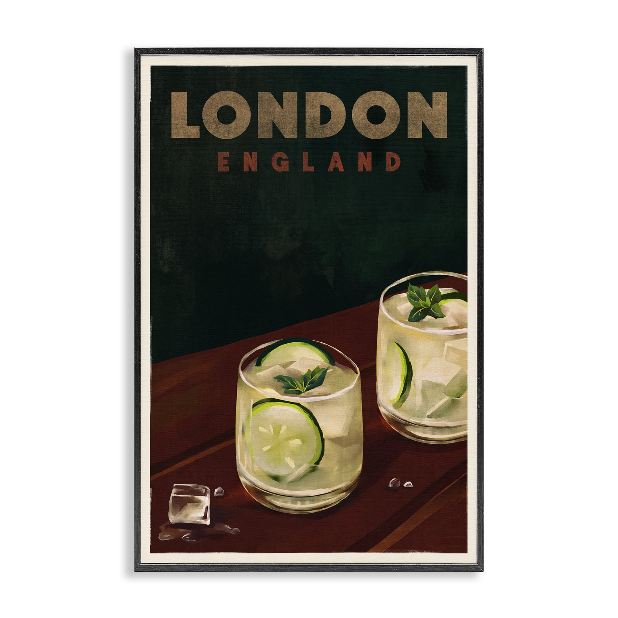 Stupell Industries London England Cocktail Food & Beverage Painting Black Framed Art Print Wall Art, 20 x 30