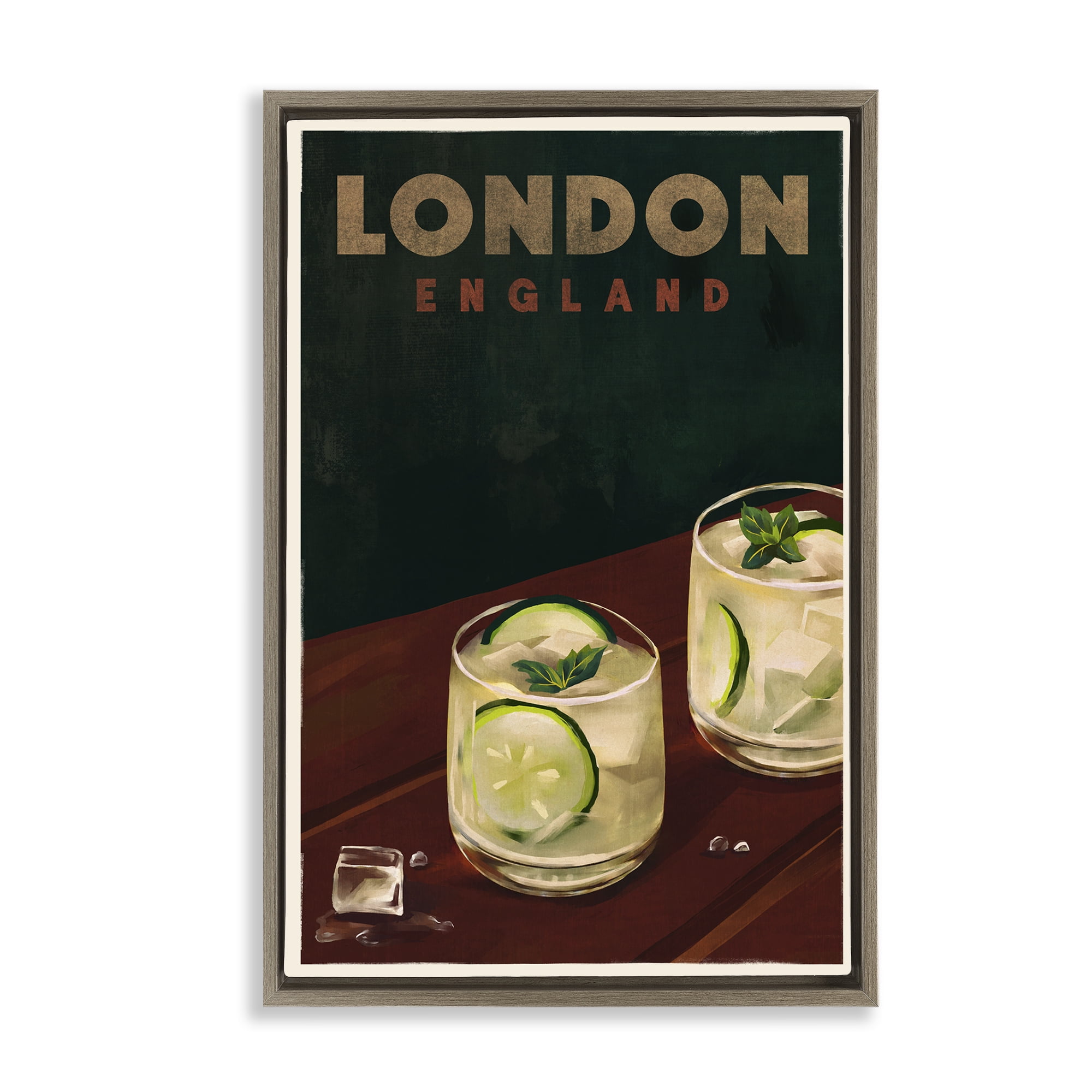 Stupell Industries London England Cocktail Food & Beverage Painting Brown Floater Framed Canvas Art Print Wall Art, 21 x 31