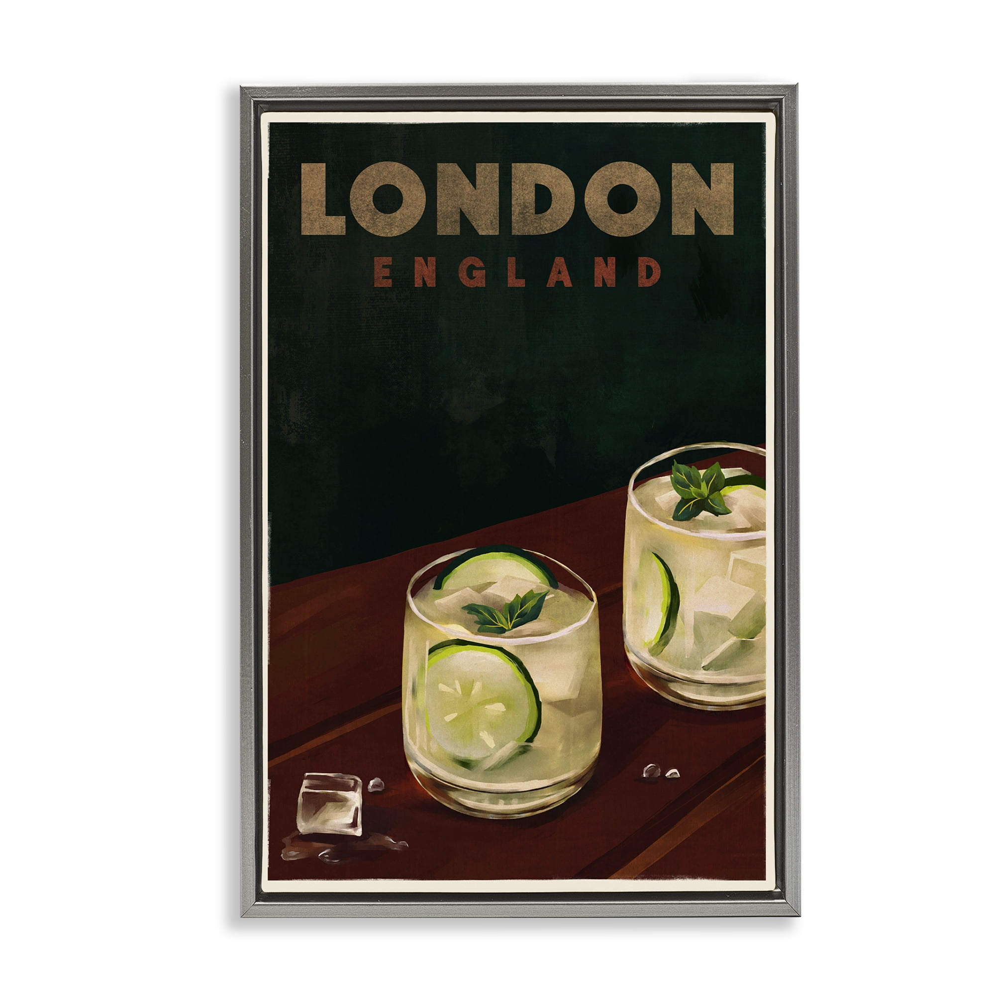 Stupell Industries London England Cocktail Food & Beverage Painting Gray Floater Framed Canvas Art Print Wall Art, 17 x 25
