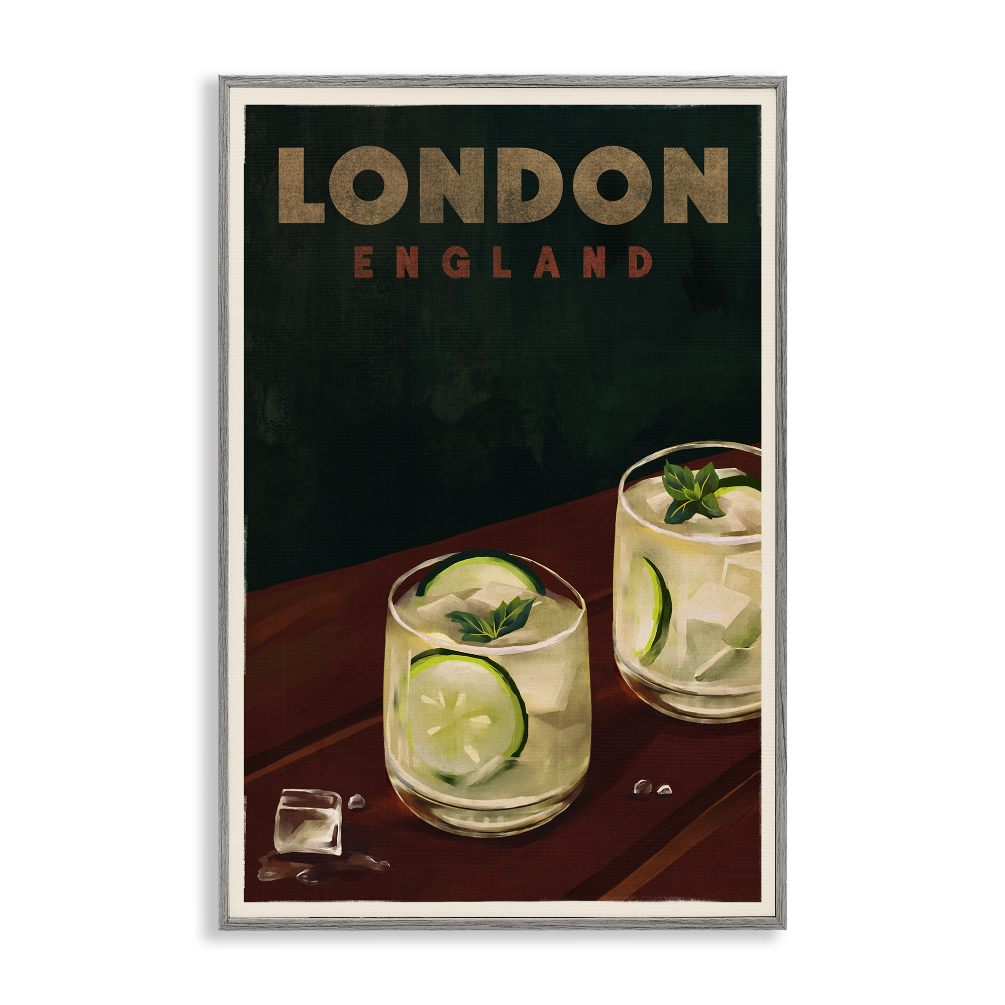 Stupell Industries London England Cocktail Food & Beverage Painting Gray Framed Art Print Wall Art, 16 x 24