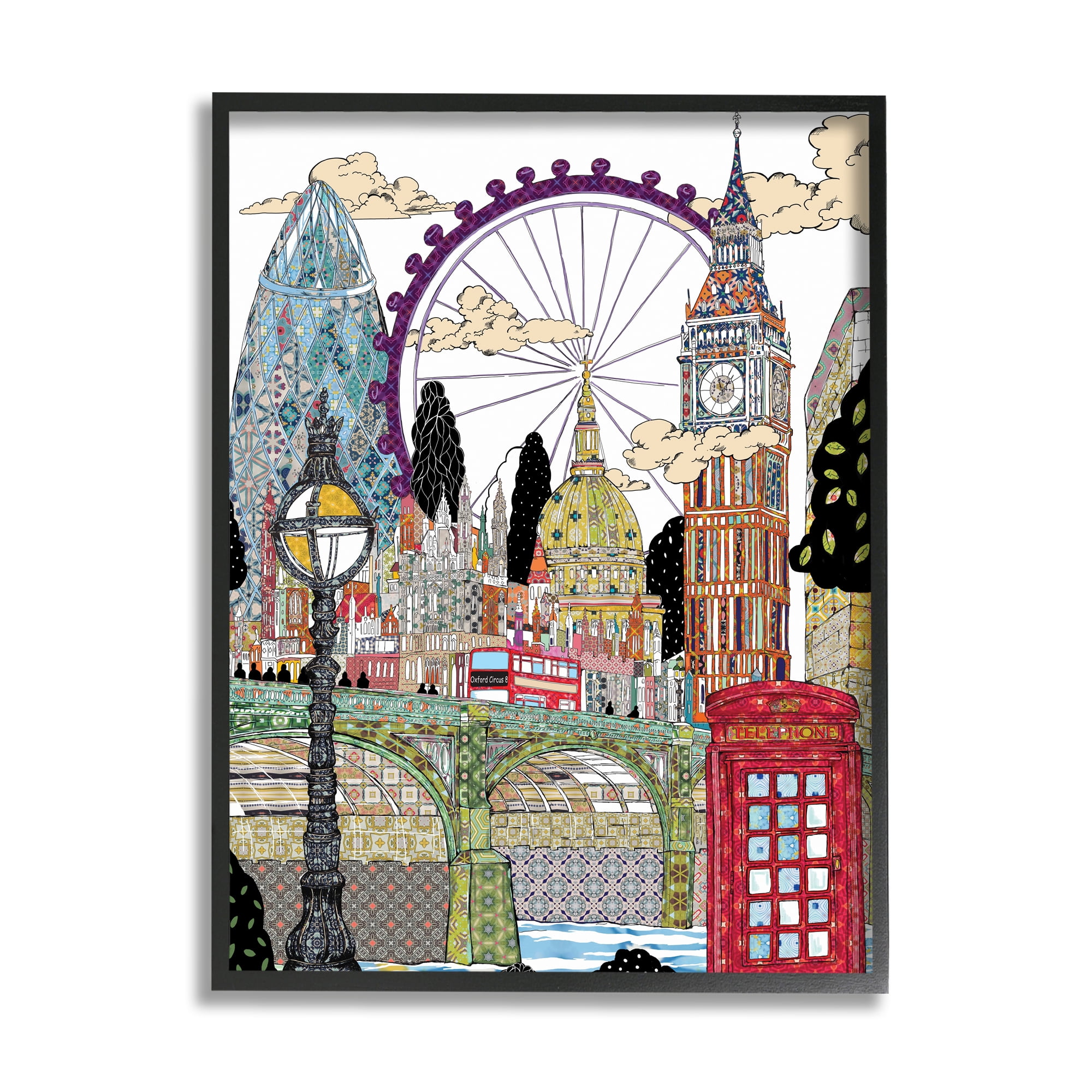Stupell Industries London England Landmarks Intricate Arabesque Patterns Abstract Painting Black Framed Art Print Wall Art, 11 x 14
