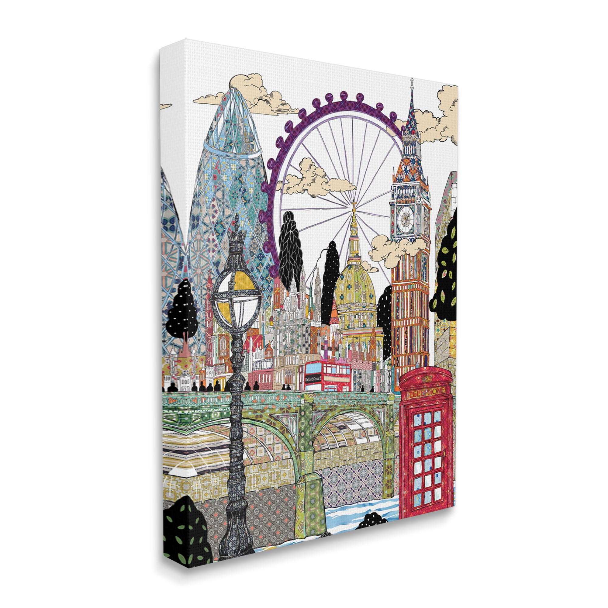 Stupell Industries London England Landmarks Intricate Arabesque Patterns Abstract Painting Gallery Wrapped Canvas Art Print Wall Art, 16 x 20