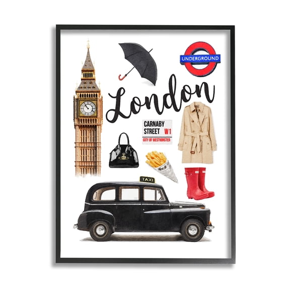 Stupell Industries London Glam Travel Town & City Painting Black Framed Art Print Wall Art, 11 x 14