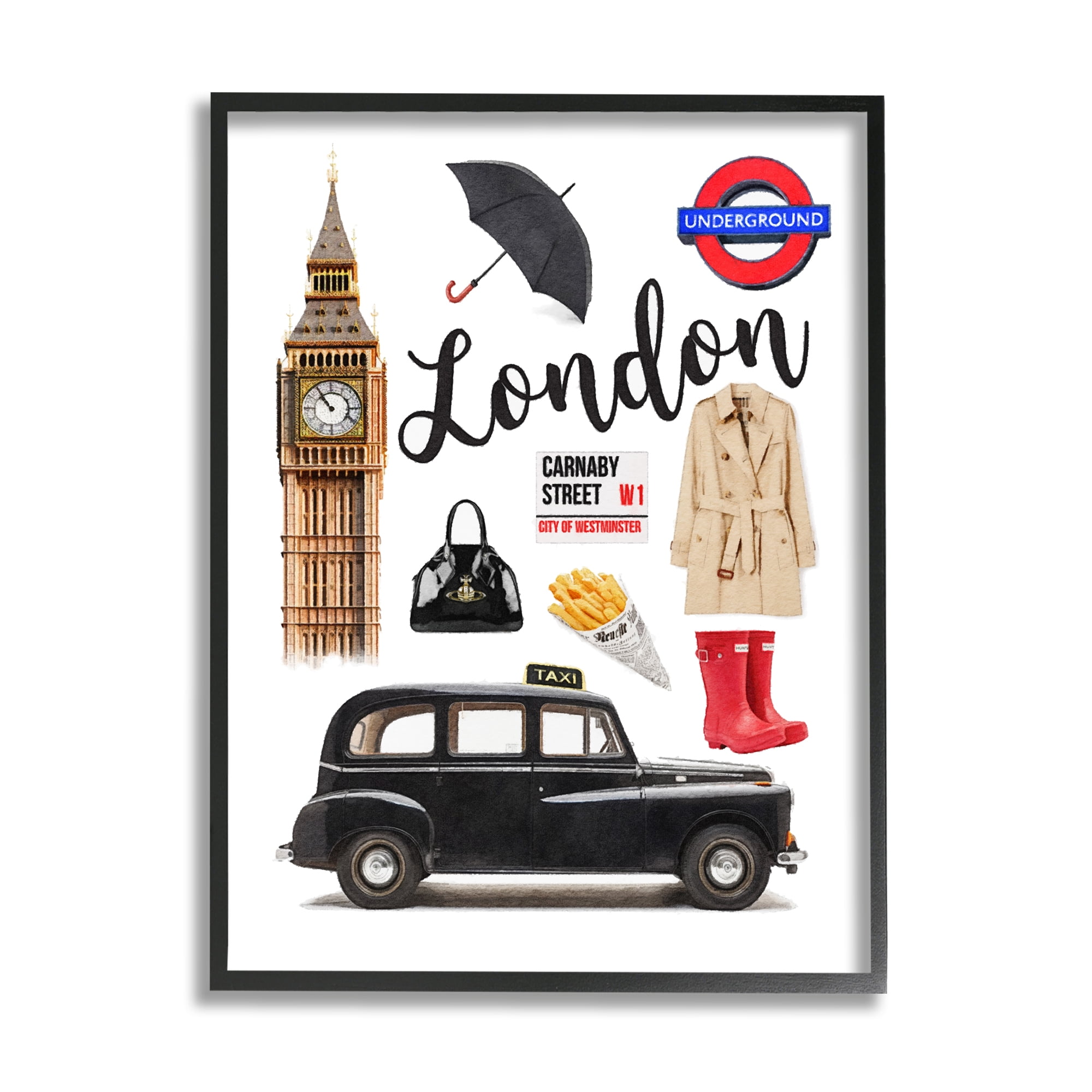 Stupell Industries London Glam Travel Town & City Painting Black Framed Art Print Wall Art, 16 x 20