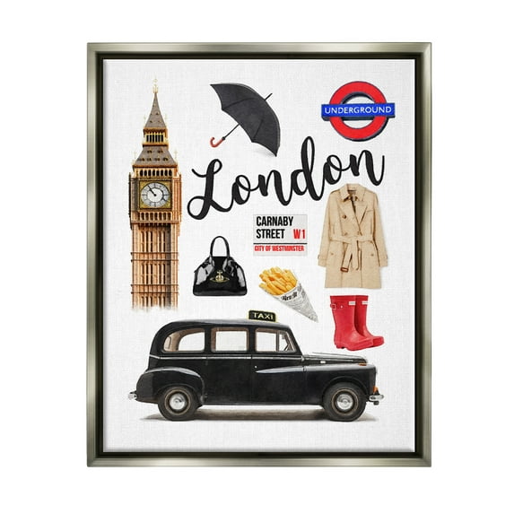 Stupell Industries London Glam Travel Town & City Painting Gray Floater Framed Canvas Art Print Wall Art, 25 x 31