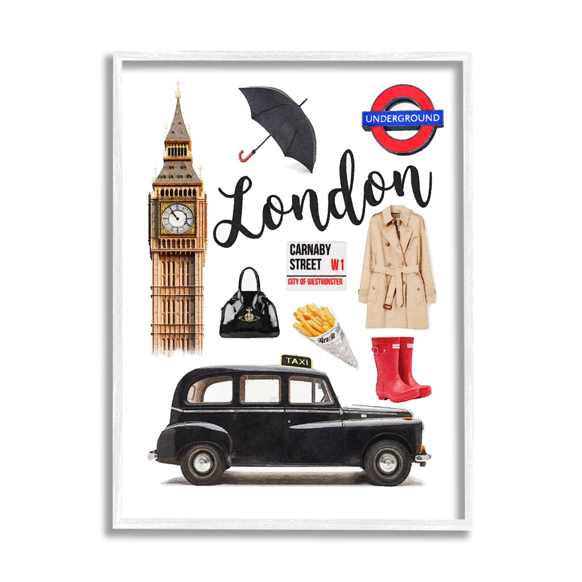 Stupell Industries London Glam Travel Town & City Painting White Framed Art Print Wall Art, 24 x 30
