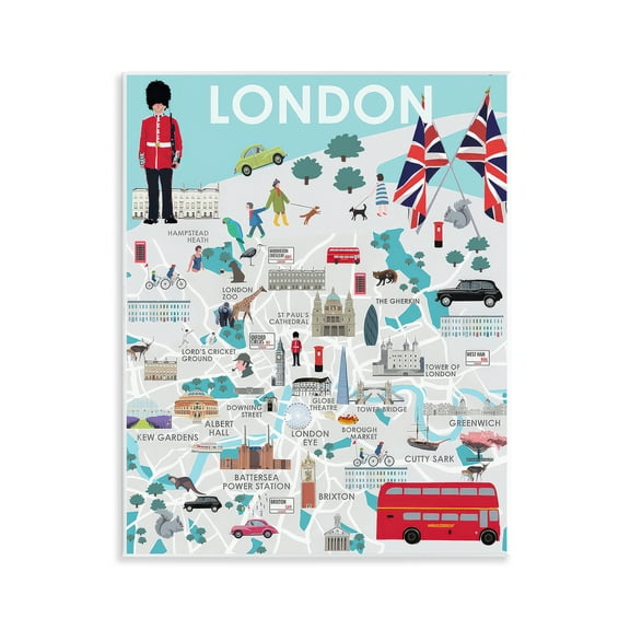 Stupell Industries London Landmark Map Cities & Countries Painting Unframed Art Print Wall Art, 11 x 14