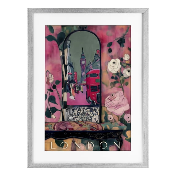 Stupell Industries London Spring Street View Gray Framed Print Under Glass, design by Annabelle Hall