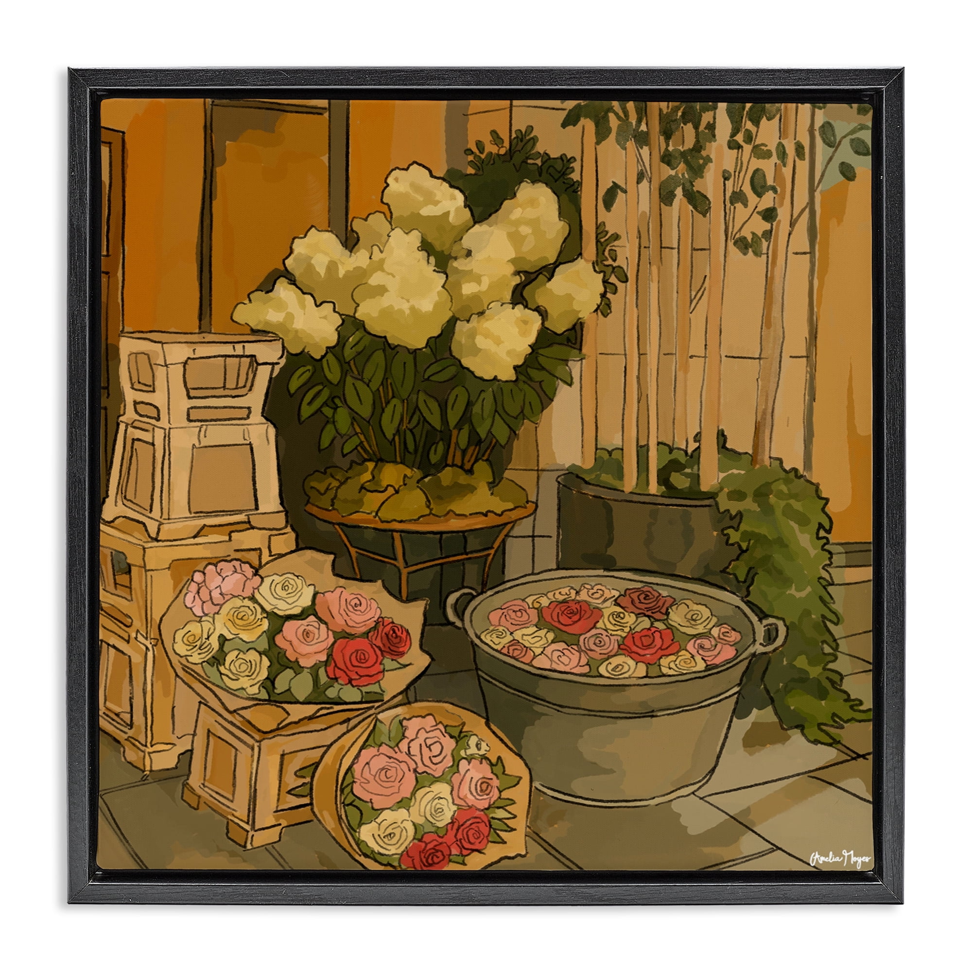Stupell Industries London Town Flowers Black Framed Floater Canvas Wall Art, design by Amelia Noyes