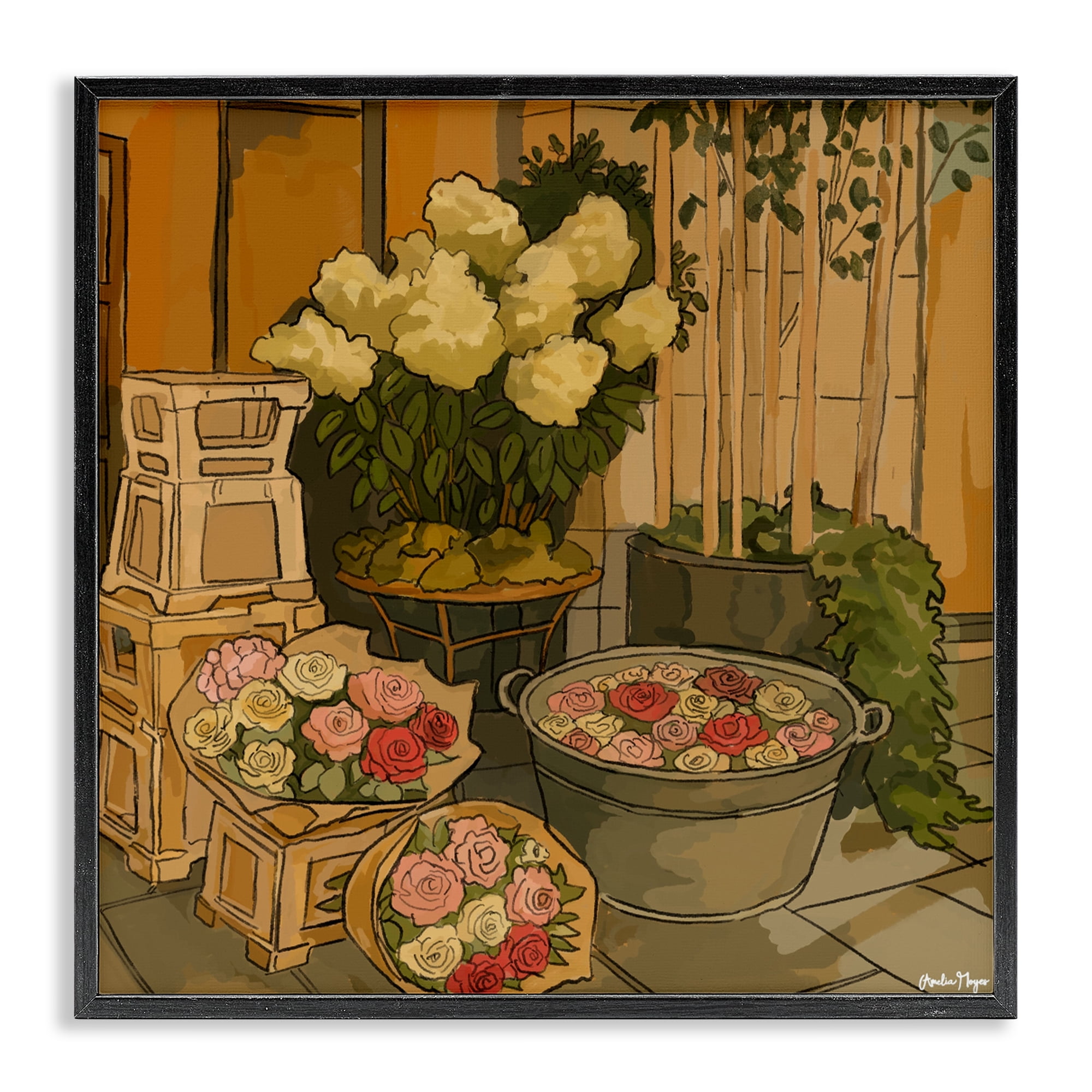 Stupell Industries London Town Flowers Black Framed Giclee Art, design by Amelia Noyes