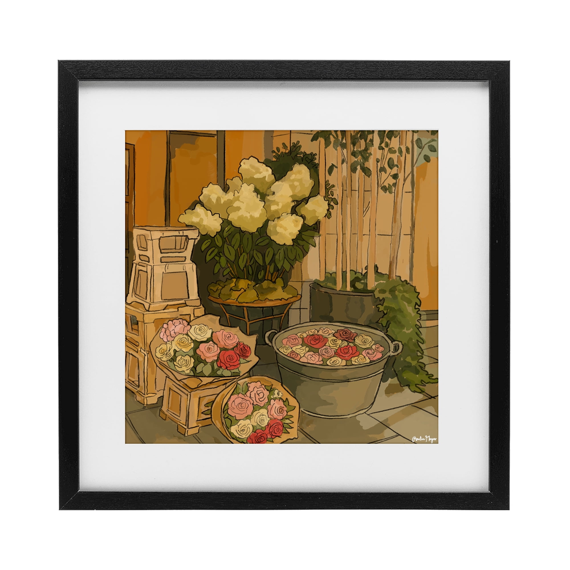 Stupell Industries London Town Flowers Black Framed Print Under Glass, design by Amelia Noyes