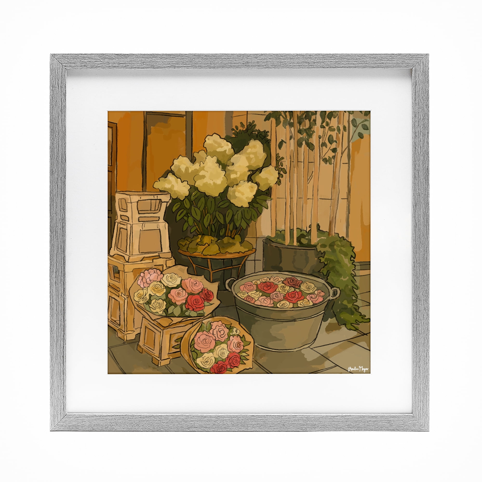 Stupell Industries London Town Flowers Gray Framed Print Under Glass, design by Amelia Noyes