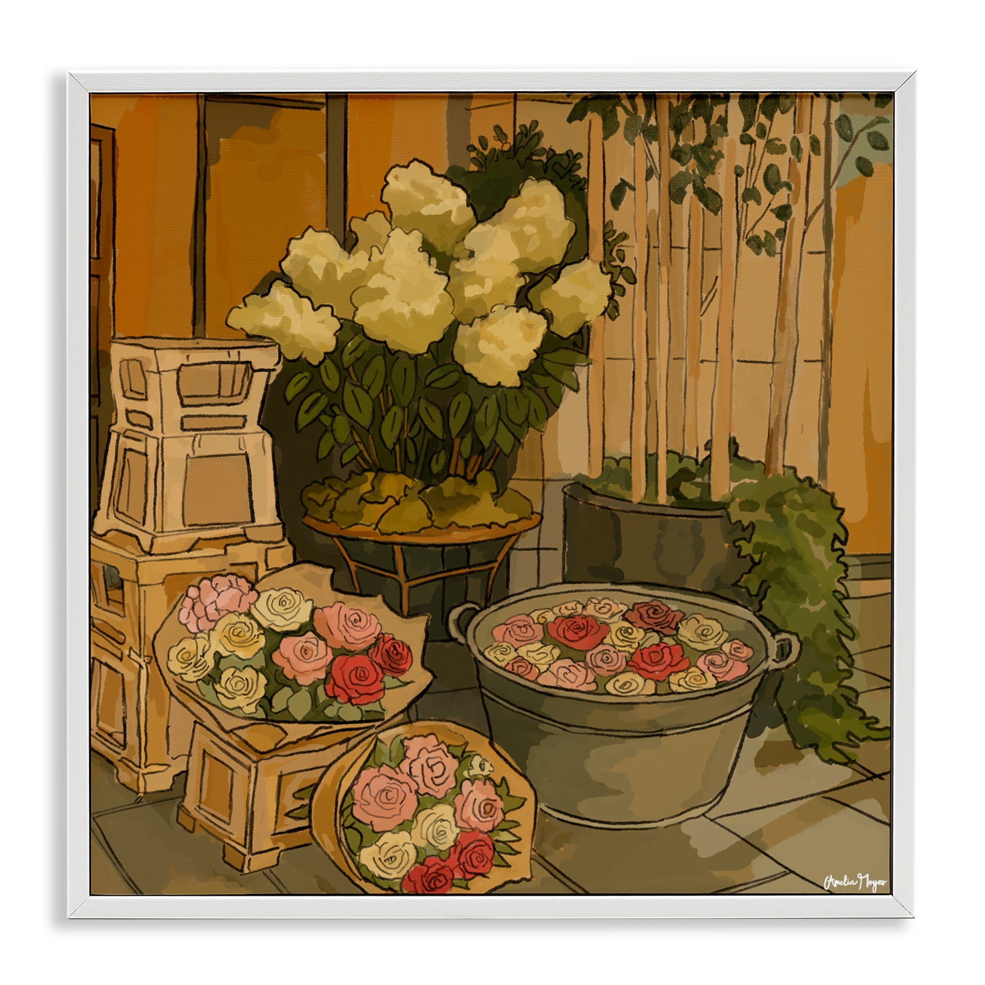 Stupell Industries London Town Flowers White Framed Giclee Art, design by Amelia Noyes