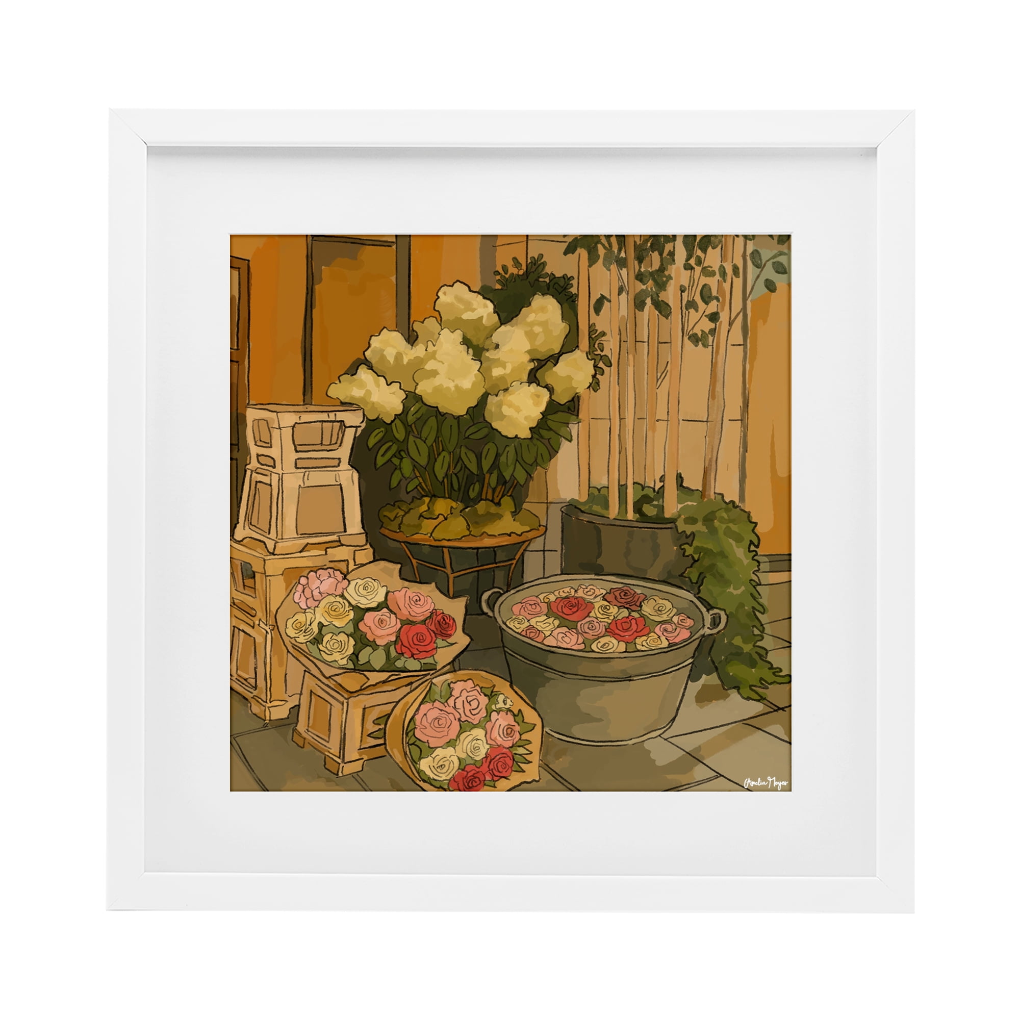 Stupell Industries London Town Flowers White Framed Print Under Glass, design by Amelia Noyes