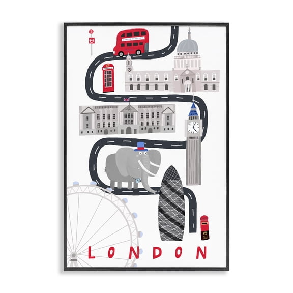Stupell Industries London Whimsical Travel City Cityscapes Painting Black Framed Art Print Wall Art, 12 x 18