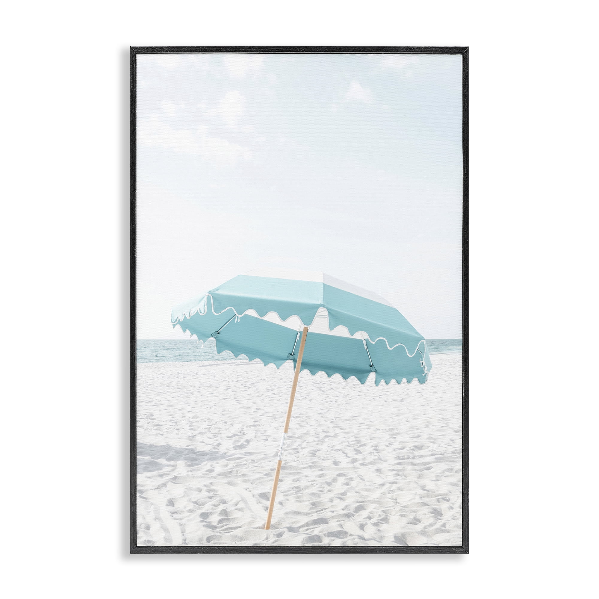 Stupell Industries Lone Blue Beach Umbrella Nautical & Beach Photography Black Framed Art Print Wall Art, 12 x 18