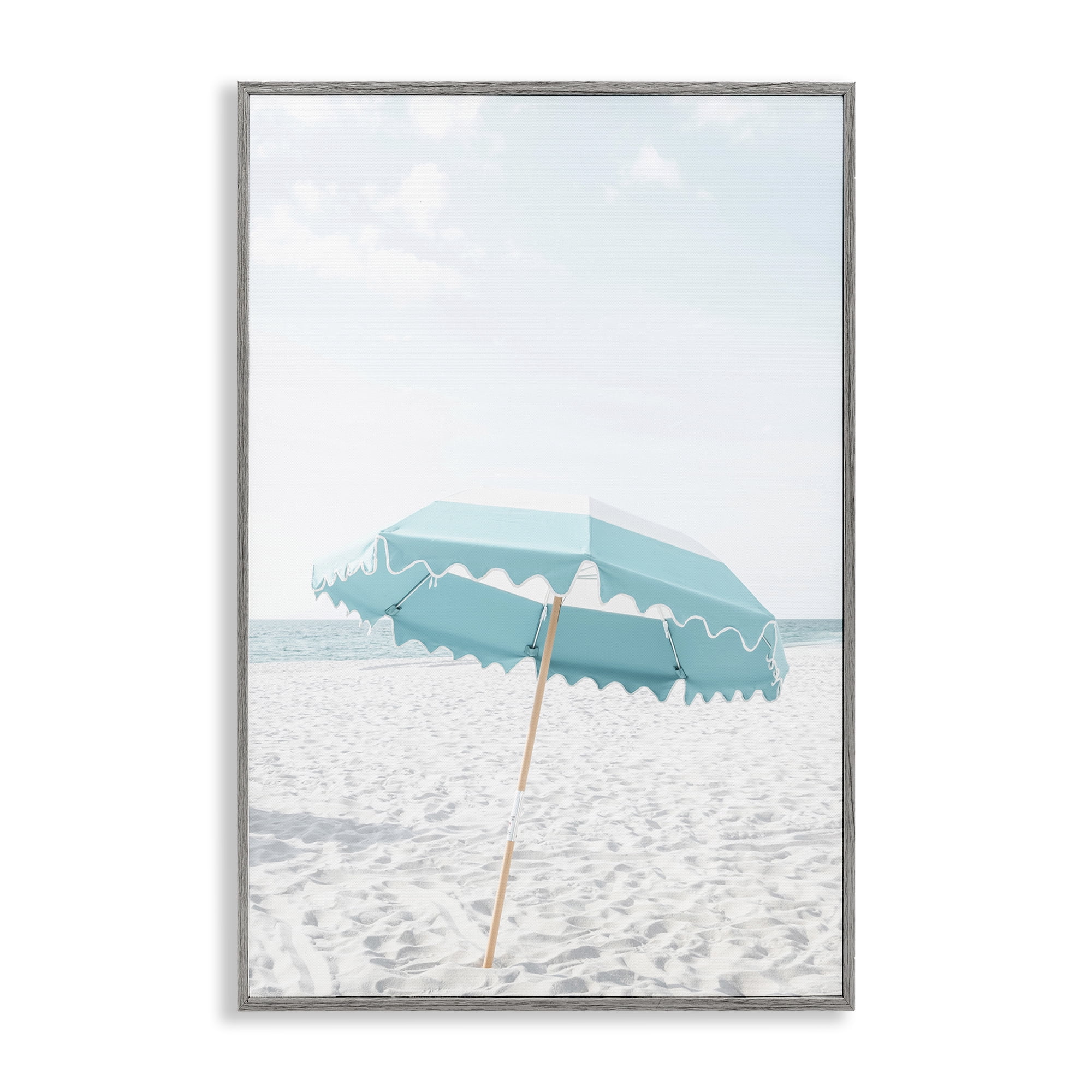 Stupell Industries Lone Blue Beach Umbrella Nautical & Beach Photography Gray Framed Art Print Wall Art, 16 x 24