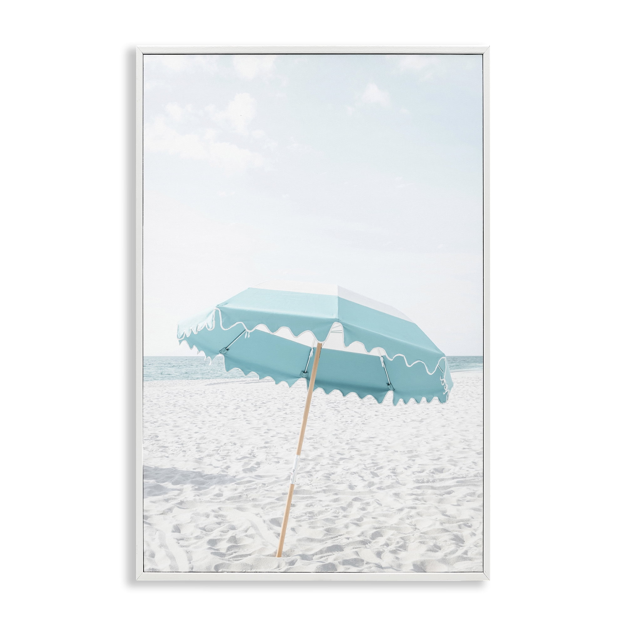 Stupell Industries Lone Blue Beach Umbrella Nautical & Beach Photography White Framed Art Print Wall Art, 16 x 24