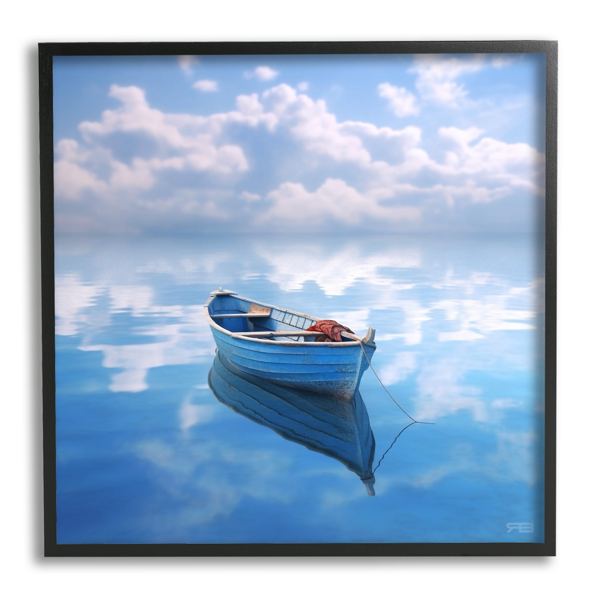 Stupell Industries Lone Boat on Cloudy Sea Transportation Painting Black Framed Art Print Wall Art, 17 x 17