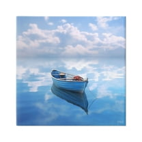 Stupell Industries Lone Boat on Cloudy Sea Transportation Painting Gallery Wrapped Canvas Art Print Wall Art, 17 x 17