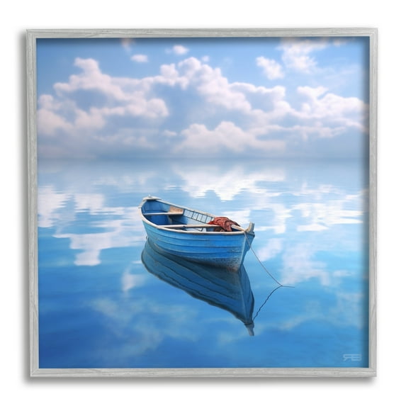 Stupell Industries Lone Boat on Cloudy Sea Transportation Painting Gray Framed Art Print Wall Art, 17 x 17
