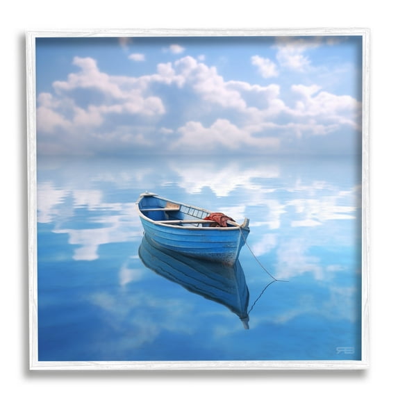 Stupell Industries Lone Boat on Cloudy Sea Transportation Painting White Framed Art Print Wall Art, 24 x 24