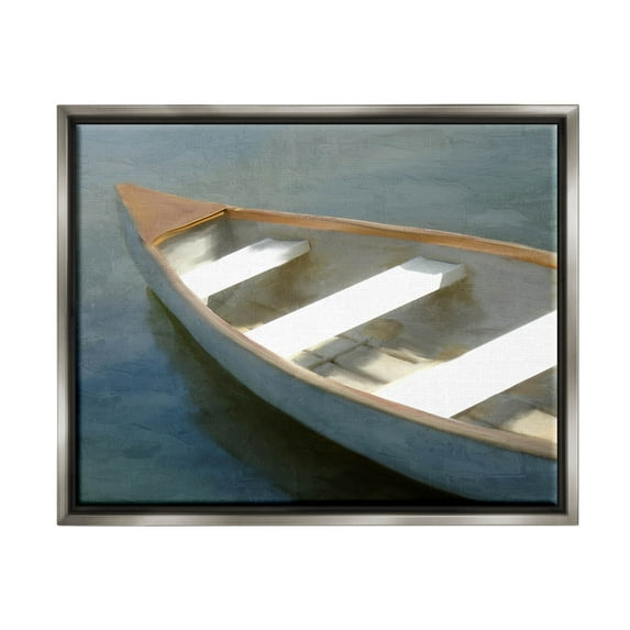Stupell Industries Lone Canoe Boat Floating Deep Lake Painting Luster Gray Floating Framed Canvas Print Wall Art, Design by Kim Allen