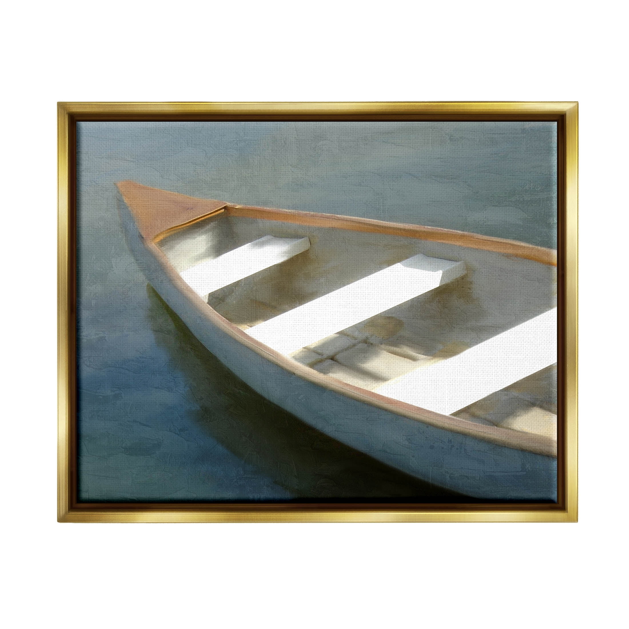 Stupell Industries Lone Canoe Boat Floating Deep Lake Painting Metallic Gold Floating Framed Canvas Print Wall Art, Design by Kim Allen