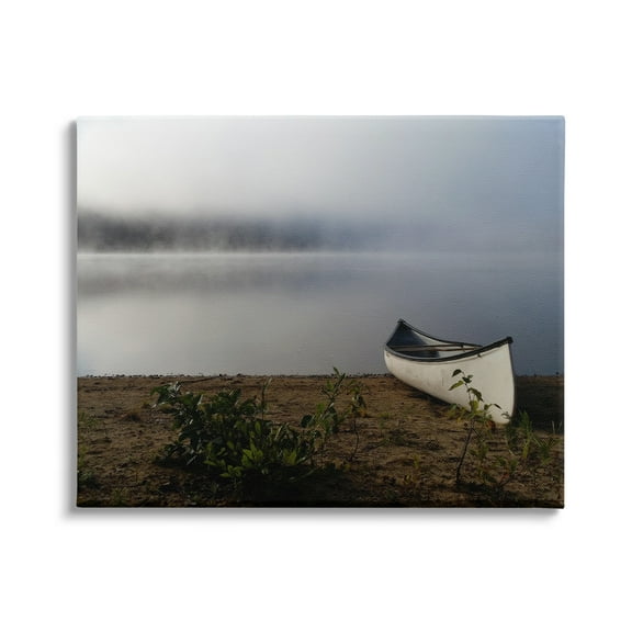 Stupell Industries Lone Canoe Tranquil Foggy Lake Beach Weather Photograph Gallery Wrapped Canvas Print Wall Art, Design by Daphne Polselli