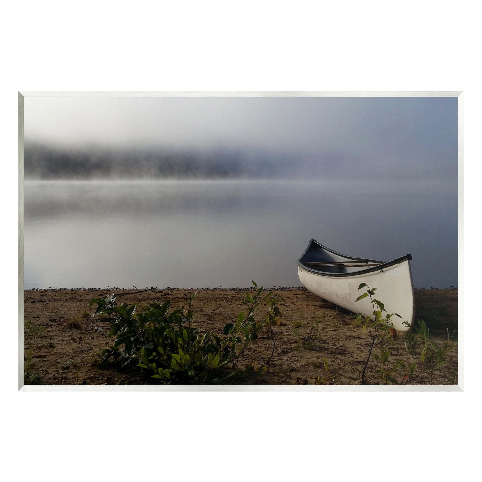 Stupell Industries Lone Canoe Tranquil Foggy Lake Beach Weather Photograph Unframed Art Print Wall Art, Design by Daphne Polselli