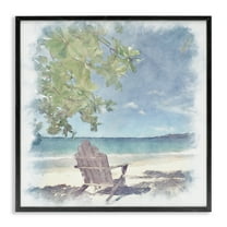 Stupell Industries Lone Chair Beach Shore Landscape & Nature Painting Black Framed Art Print Wall Art, 12 x 12