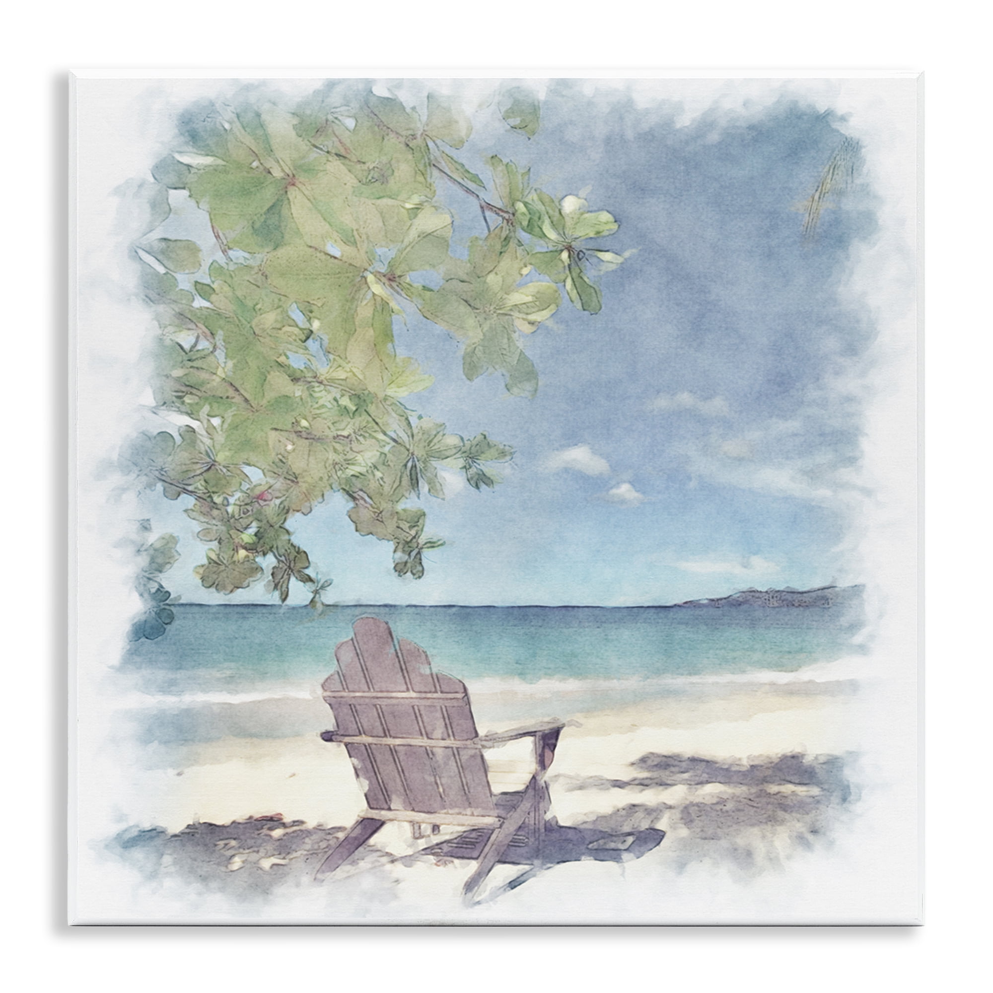 Stupell Industries Lone Chair Beach Shore Landscape & Nature Painting Unframed Art Print Wall Art, 12 x 12