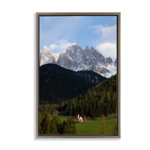 Stupell Industries Lone Chapel in Dolomites Brown Framed Floater Canvas Wall Art, design by Jared Kreiss