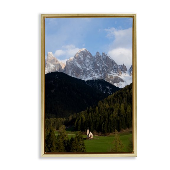Stupell Industries Lone Chapel in Dolomites Gold Framed Floater Canvas Wall Art, design by Jared Kreiss