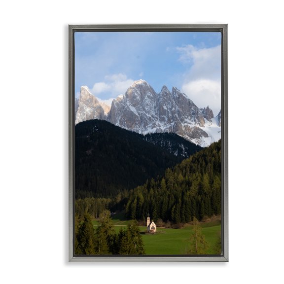 Stupell Industries Lone Chapel in Dolomites Gray Framed Floater Canvas Wall Art, design by Jared Kreiss
