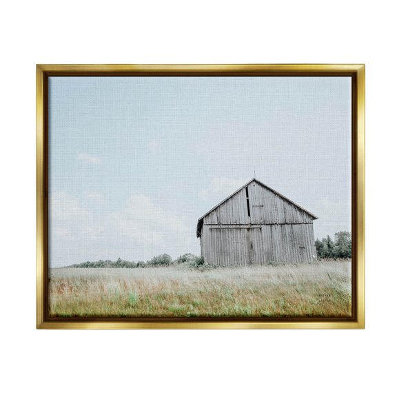 Stupell Industries Lone Countryside House Vast Rural Field Photograph Metallic Gold Floating Framed Canvas Print Wall Art, Design by Nathan Larson