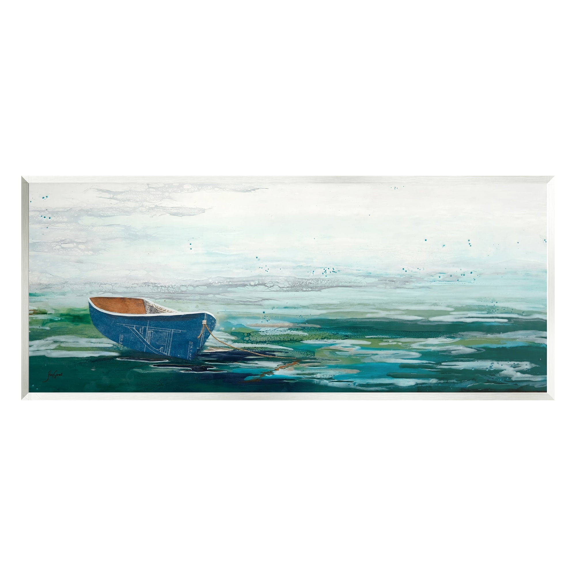 Stupell Industries Lone Dinghy Boat Floating Ocean Water Collage Painting Unframed Art Print Wall Art, Design by Stacy Gresell